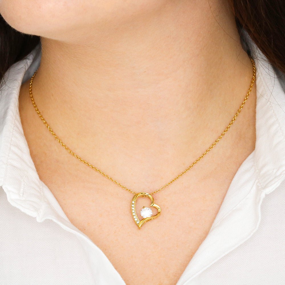Forever Love Necklace Jewelry 18k Yellow Gold Mahogany Style Luxury Box with LED The Silver Clover & Co.