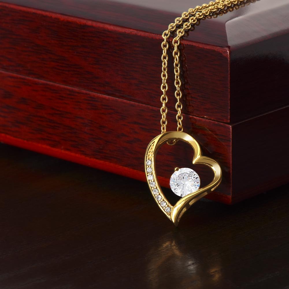 Forever Love Necklace Jewelry 18k Yellow Gold Mahogany Style Luxury Box with LED The Silver Clover & Co.