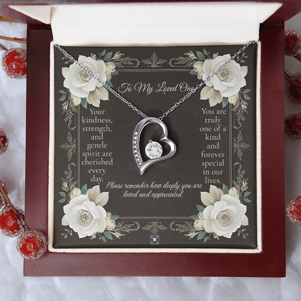 Forever Love Necklace: Angel Jewelry 14k White Gold Mahogany Style Luxury Box with LED The Silver Clover & Co.