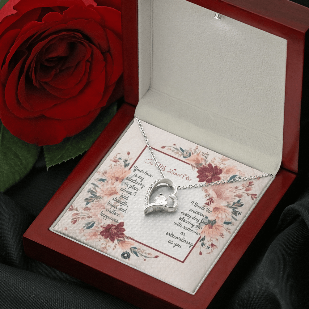 Forever Love Necklace: Darling Jewelry 14k White Gold Mahogany Style Luxury Box with LED The Silver Clover & Co.