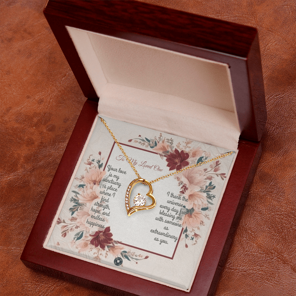 Forever Love Necklace: Darling Jewelry 18k Yellow Gold Mahogany Style Luxury Box with LED The Silver Clover & Co.