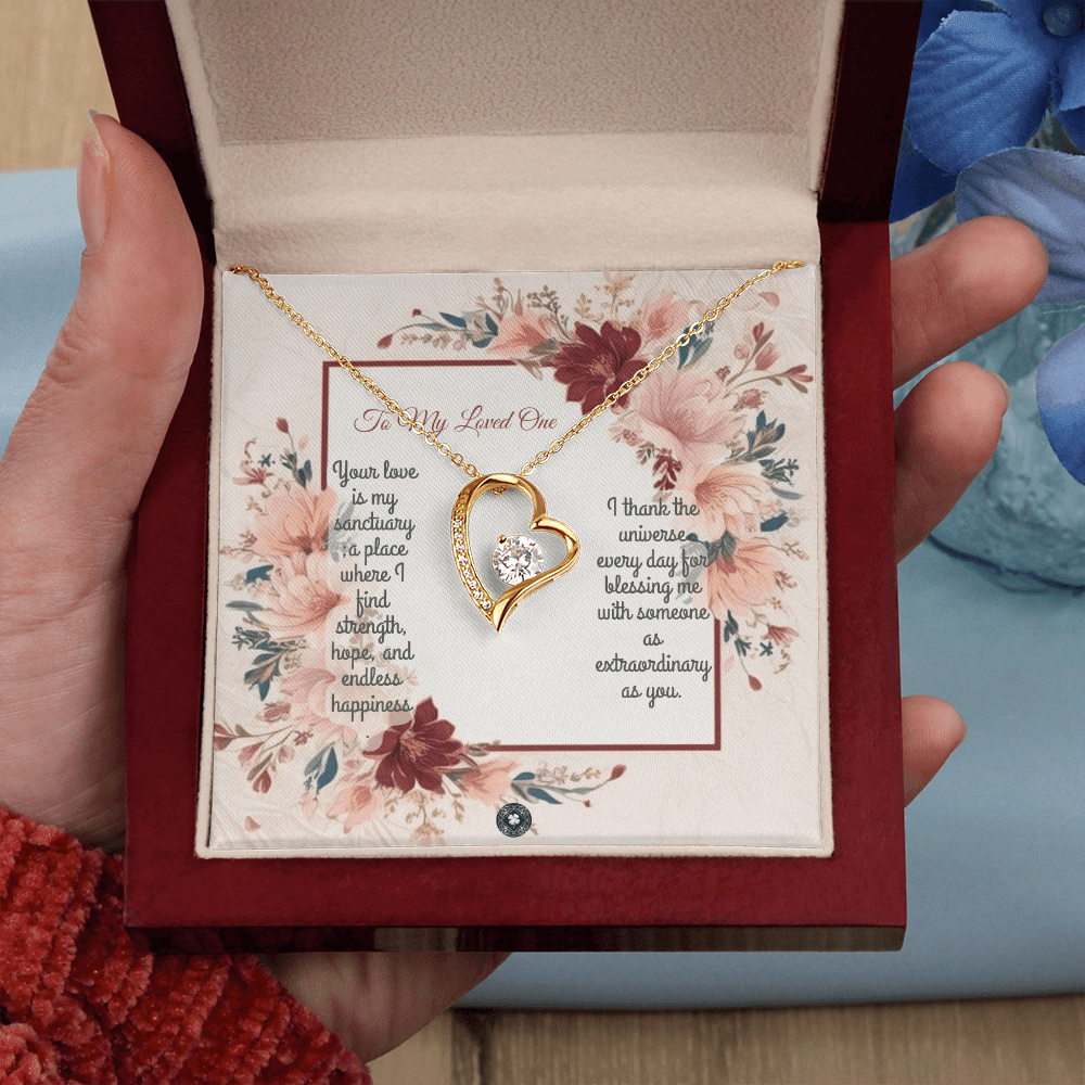 Forever Love Necklace: Darling Jewelry 18k Yellow Gold Mahogany Style Luxury Box with LED The Silver Clover & Co.