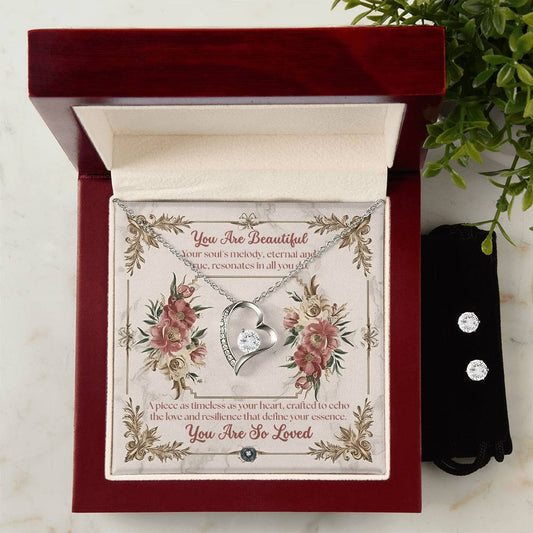 Forever Love Necklace & Earring Set: Beautiful Jewelry Two Tone Box The Silver Clover & Co.