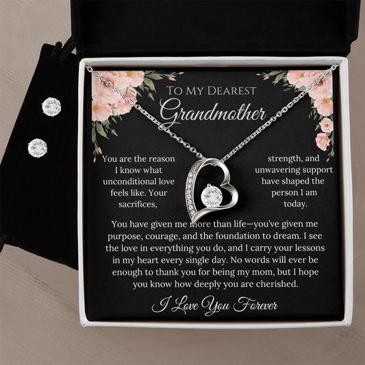 Forever Love Necklace & Earring Set: Ebony Rose Grandmother Jewelry Two Tone Box The Silver Clover & Co.