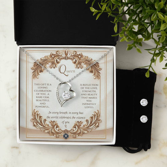 Forever Love Necklace & Earring Set: Elegance Jewelry Two Tone Box The Silver Clover & Co.