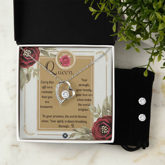Forever Love Necklace & Earring Set: Queen Jewelry Two Tone Box The Silver Clover & Co.
