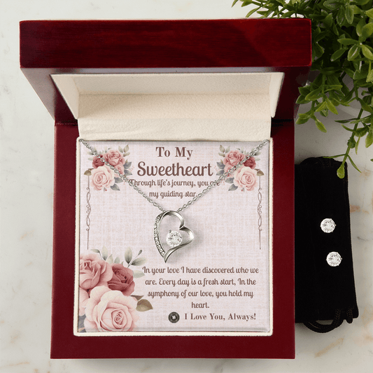 Forever Love Necklace & Earring Set: Sweetheart Jewelry Two Tone Box The Silver Clover & Co.