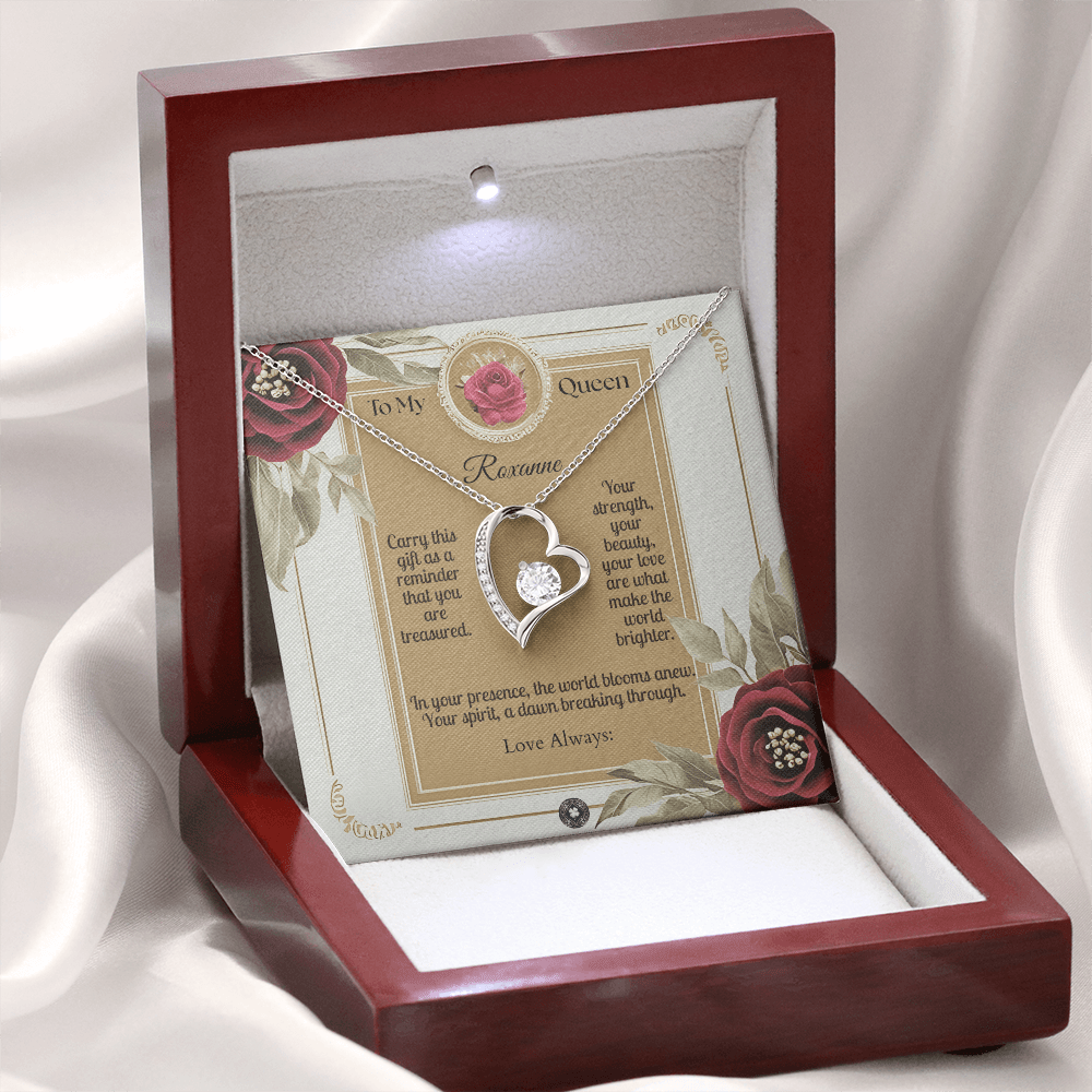 Forever Love Necklace: Queen Jewelry 14k White Gold Mahogany Style Luxury Box with LED The Silver Clover & Co.