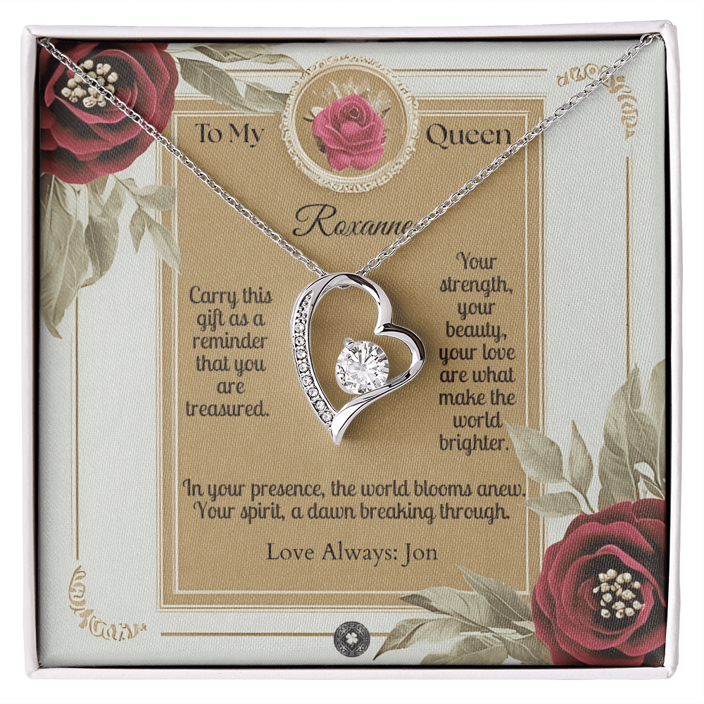 Forever Love Necklace: Queen Jewelry 18k Yellow Gold Mahogany Style Luxury Box with LED The Silver Clover & Co.