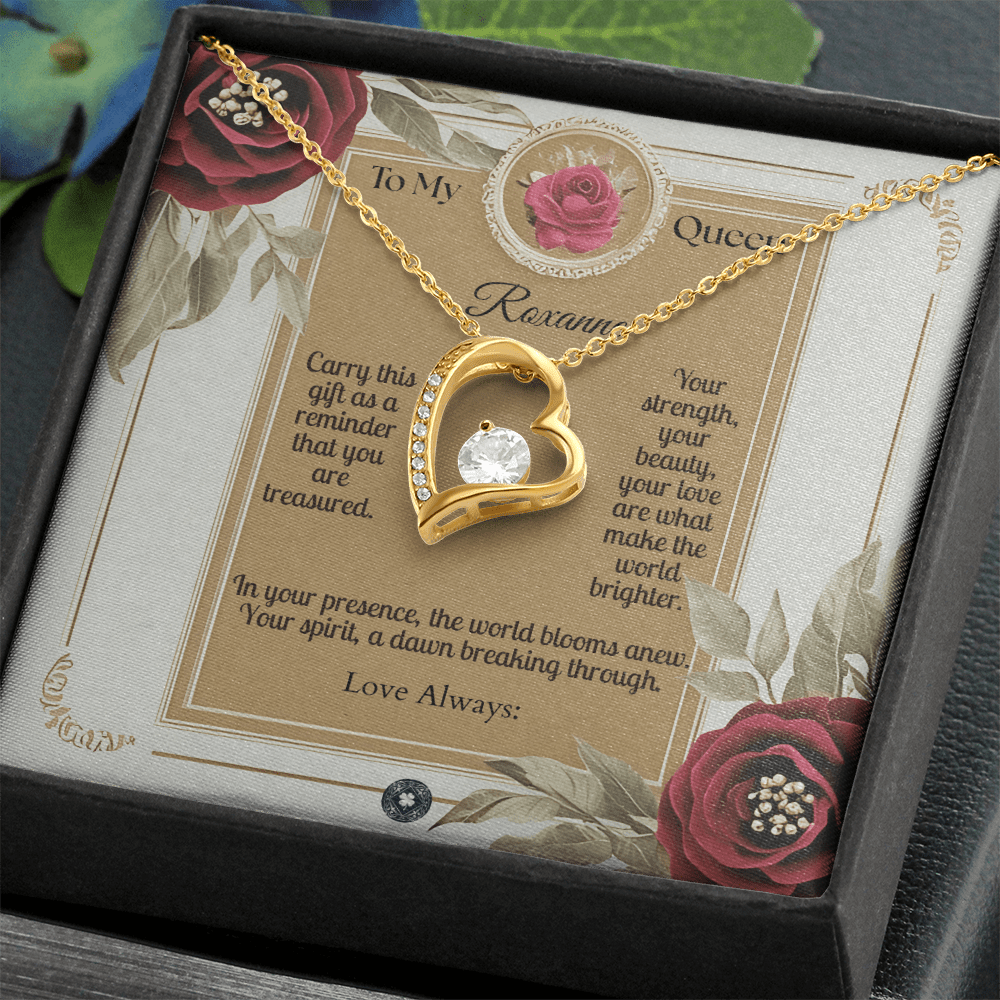 Forever Love Necklace: Queen Jewelry 18k Yellow Gold Two Tone Box The Silver Clover & Co.