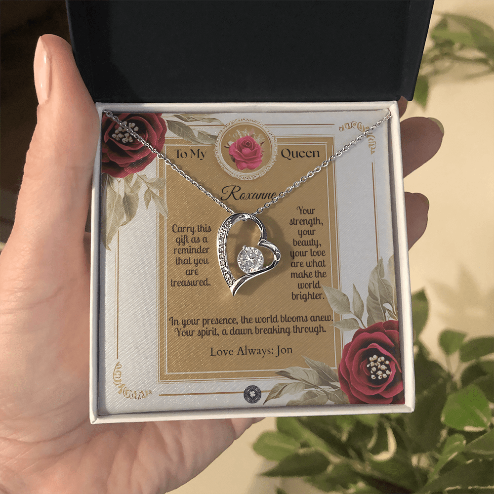 Forever Love Necklace: Queen Jewelry 18k Yellow Gold Mahogany Style Luxury Box with LED The Silver Clover & Co.