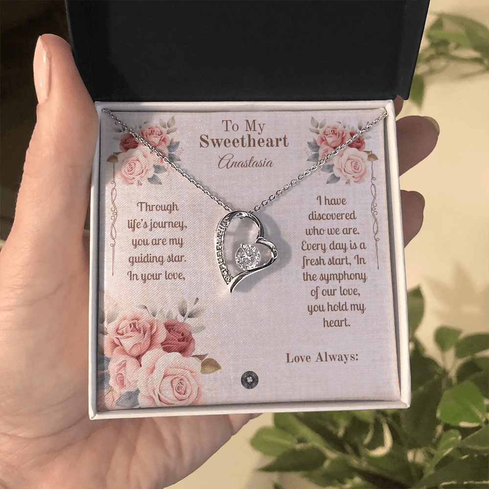 Forever Love Necklace: Sweetheart Jewelry 14k White Gold Finish Standard Box The Silver Clover & Co.
