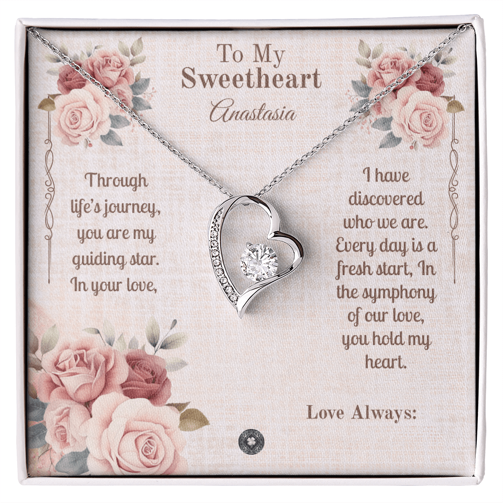 Forever Love Necklace: Sweetheart Jewelry 14k White Gold Finish Standard Box The Silver Clover & Co.