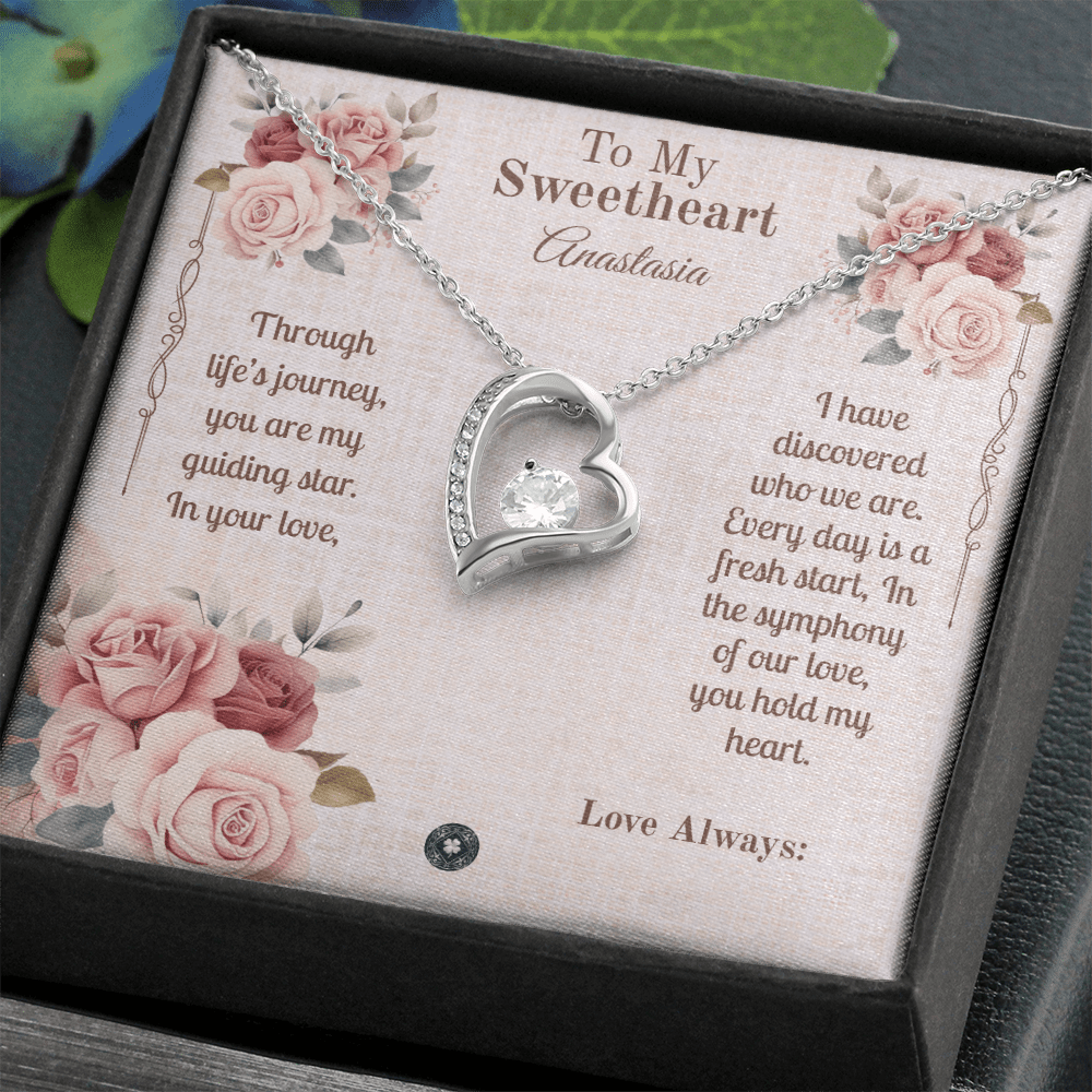 Forever Love Necklace: Sweetheart Jewelry 14k White Gold Finish Standard Box The Silver Clover & Co.