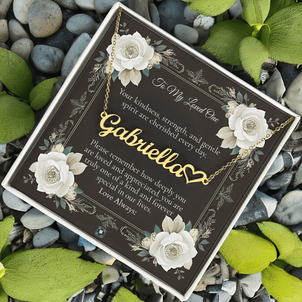 Heart & Name Necklace: Angel Jewelry 18k Yellow Gold Two Tone Box The Silver Clover & Co.