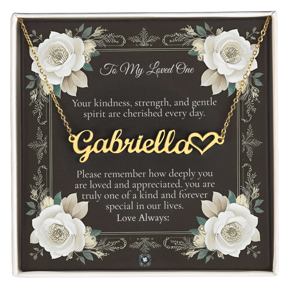 Heart & Name Necklace: Angel Jewelry 18k Yellow Gold Two Tone Box The Silver Clover & Co.