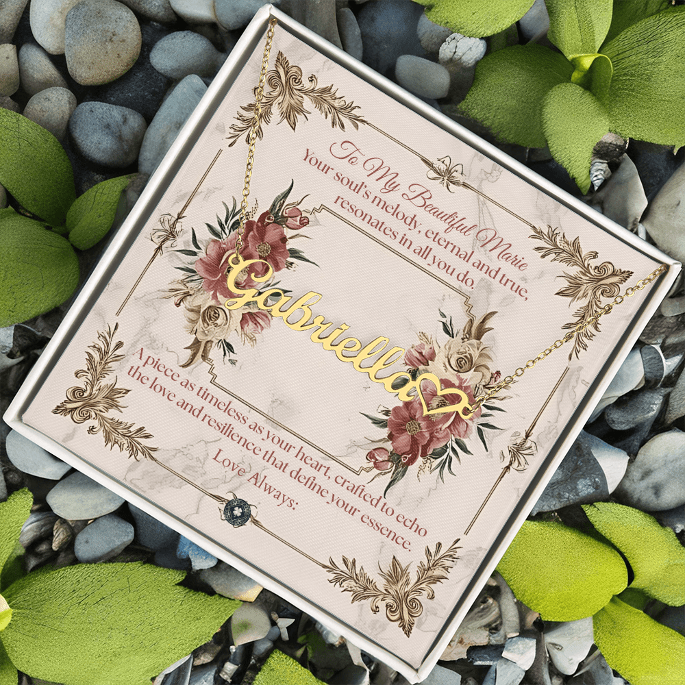 Heart & Name Necklace: Beautiful Jewelry 18k Yellow Gold Two Tone Box The Silver Clover & Co.