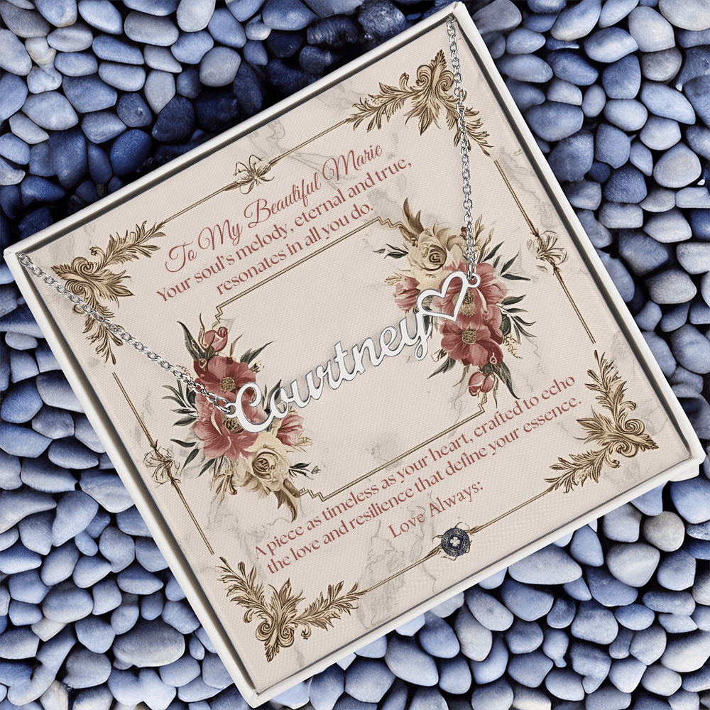 Heart & Name Necklace: Beautiful Jewelry 18k Yellow Gold Mahogany Style Luxury Box with LED The Silver Clover & Co.