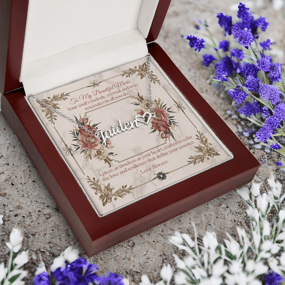 Heart & Name Necklace: Beautiful Jewelry Polished Stainless Steel Mahogany Style Luxury Box with LED The Silver Clover & Co.