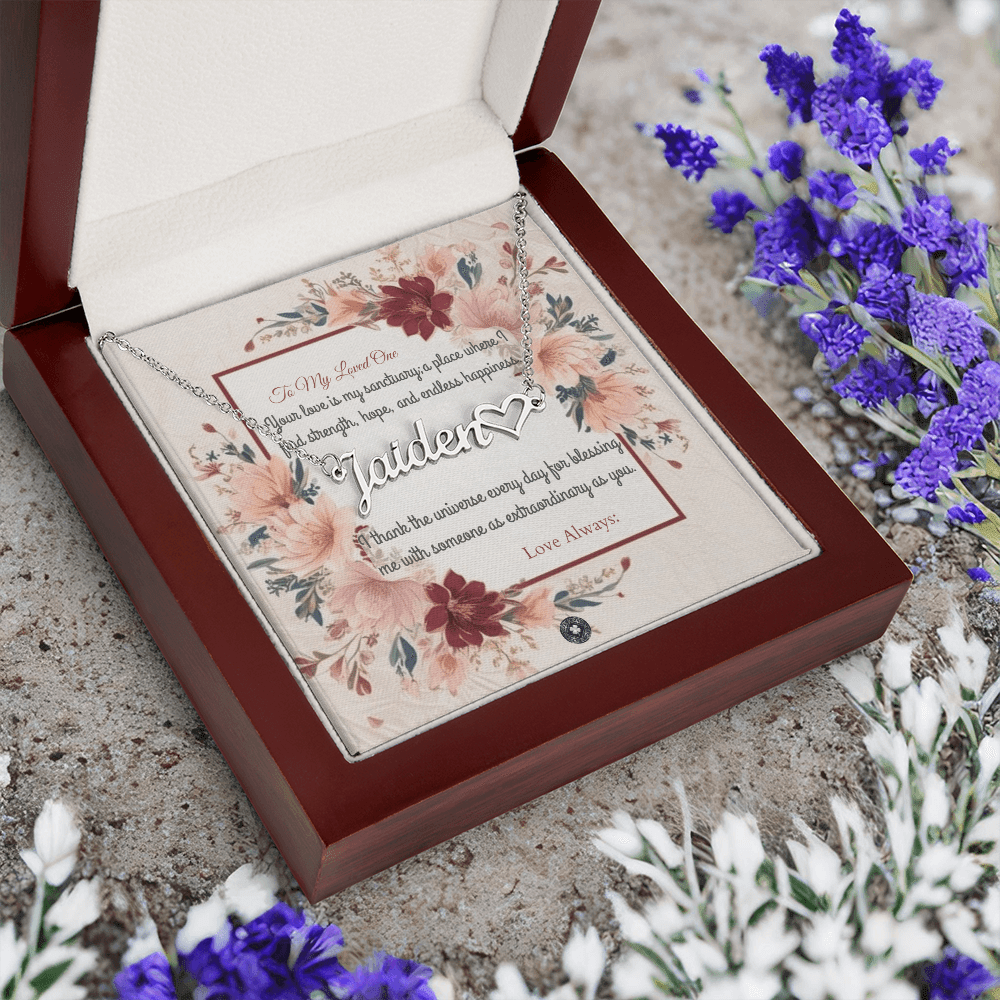 Heart & Name Necklace: Darling Jewelry Polished Stainless Steel Mahogany Style Luxury Box with LED The Silver Clover & Co.