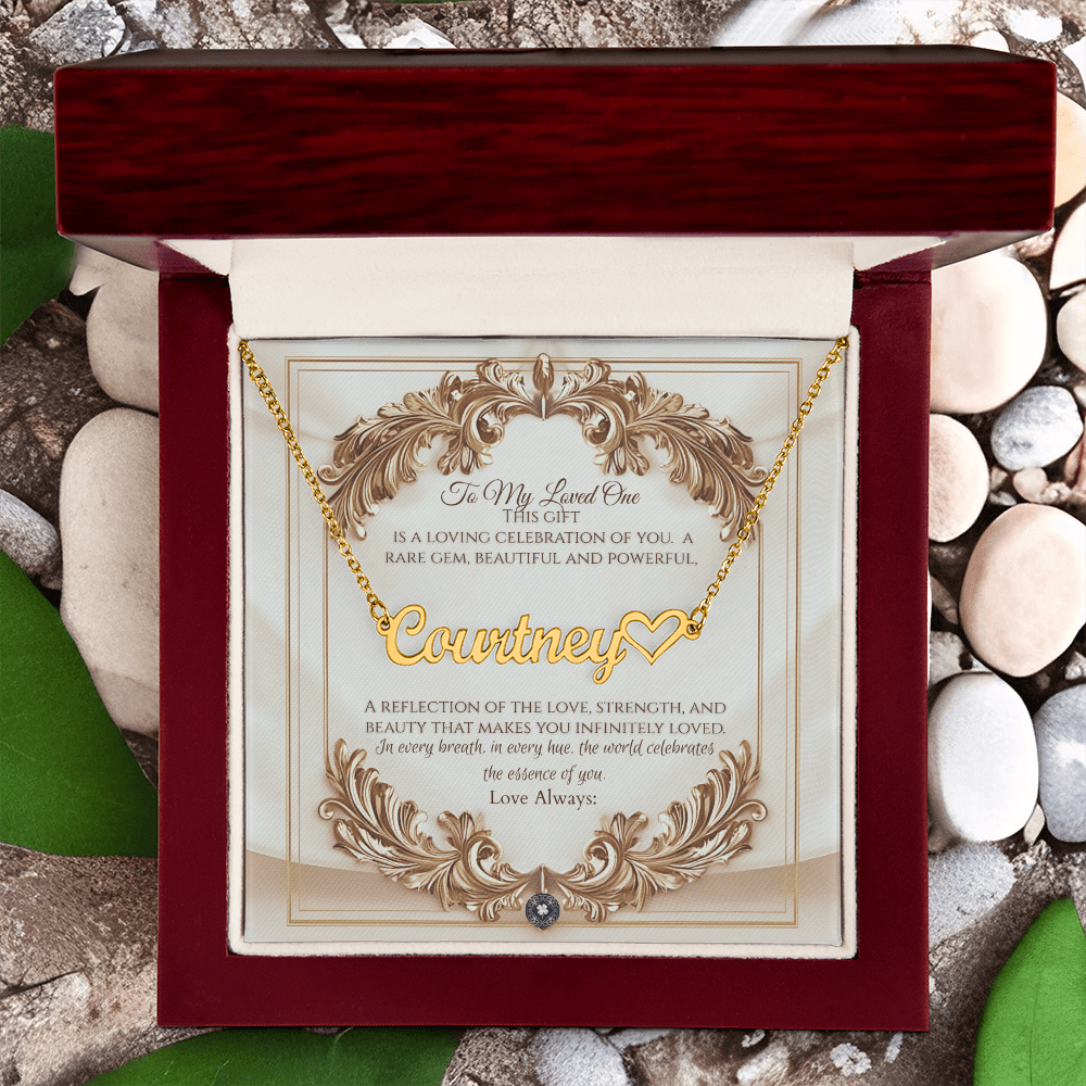 Heart & Name Necklace: Elegance Jewelry 18k Yellow Gold Mahogany Style Luxury Box with LED The Silver Clover & Co.