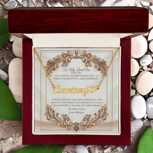 Heart & Name Necklace: Elegance Jewelry 18k Yellow Gold Mahogany Style Luxury Box with LED The Silver Clover & Co.