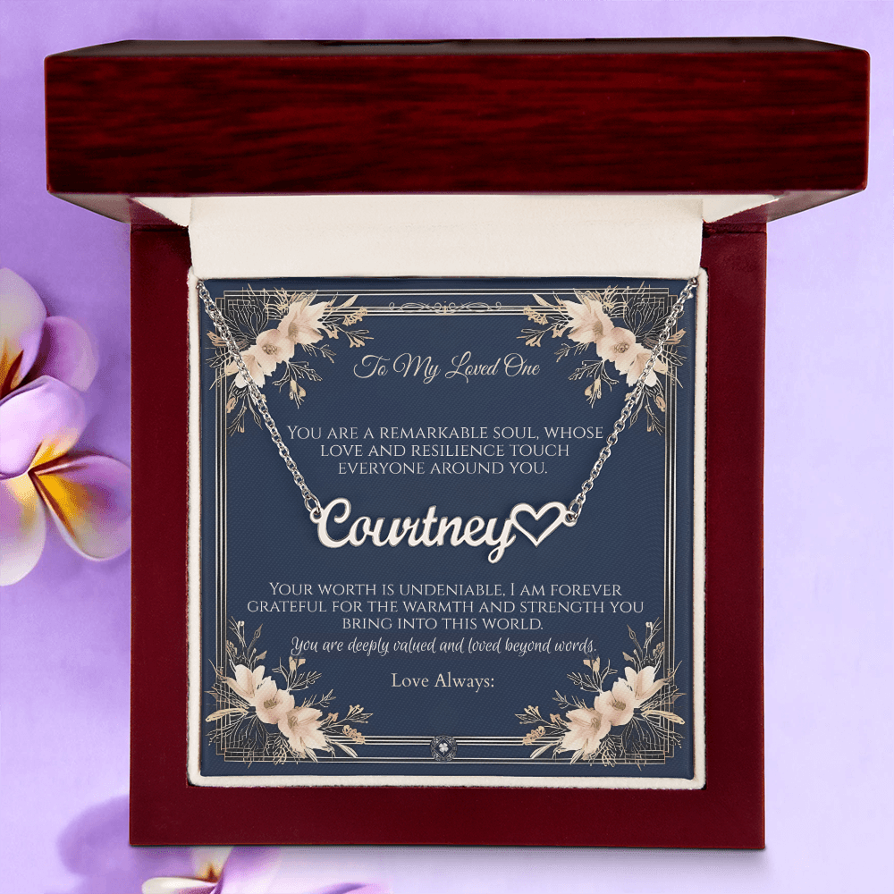 Heart & Name Necklace: Princess Jewelry Polished Stainless Steel Mahogany Style Luxury Box with LED The Silver Clover & Co.