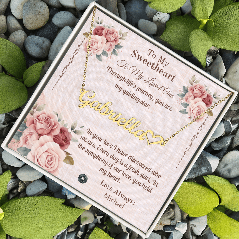Heart & Name Necklace: Sweetheart Jewelry 18k Yellow Gold Two Tone Box The Silver Clover & Co.