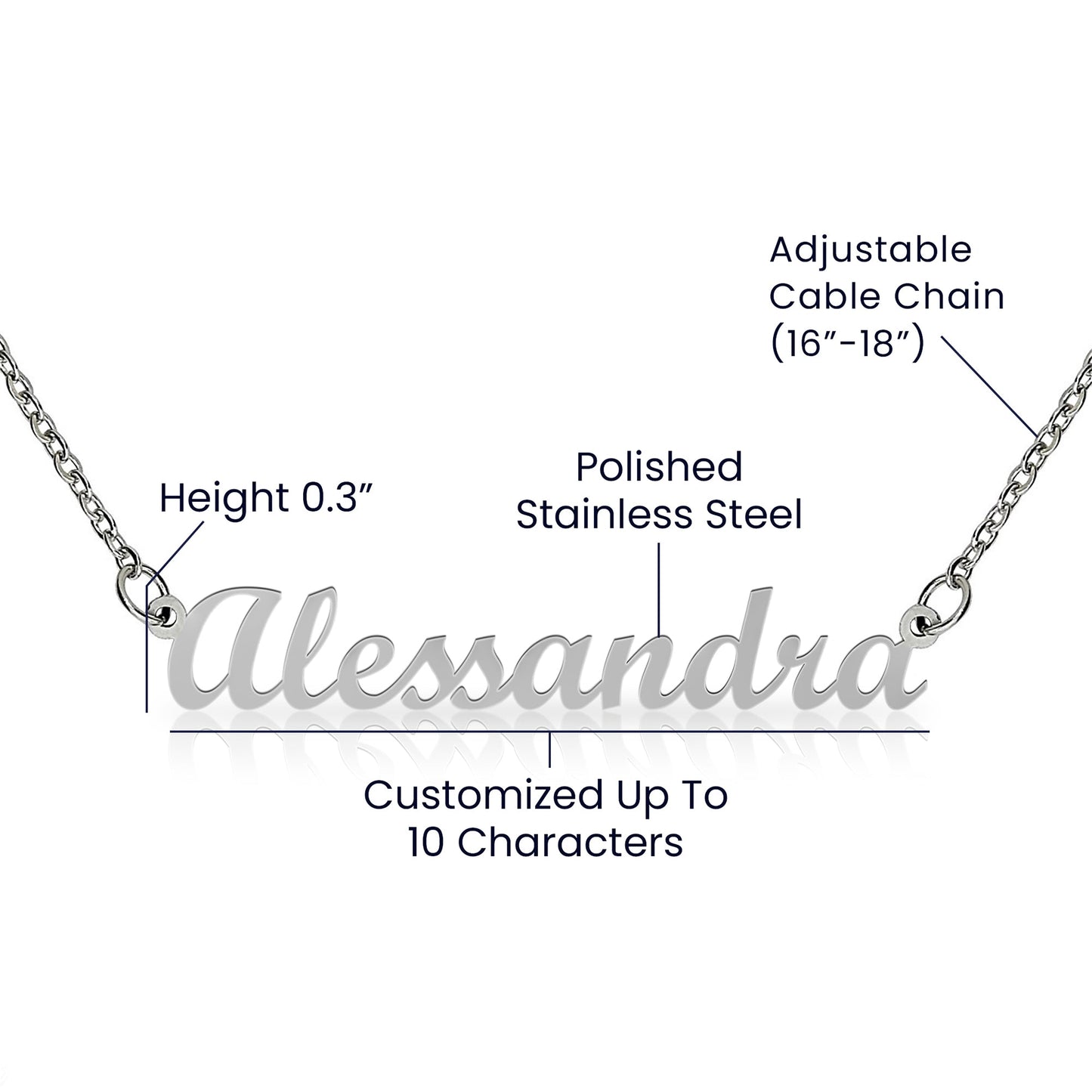 Horizontal Name Necklace Jewelry Polished Stainless Steel Two Tone Box The Silver Clover & Co.