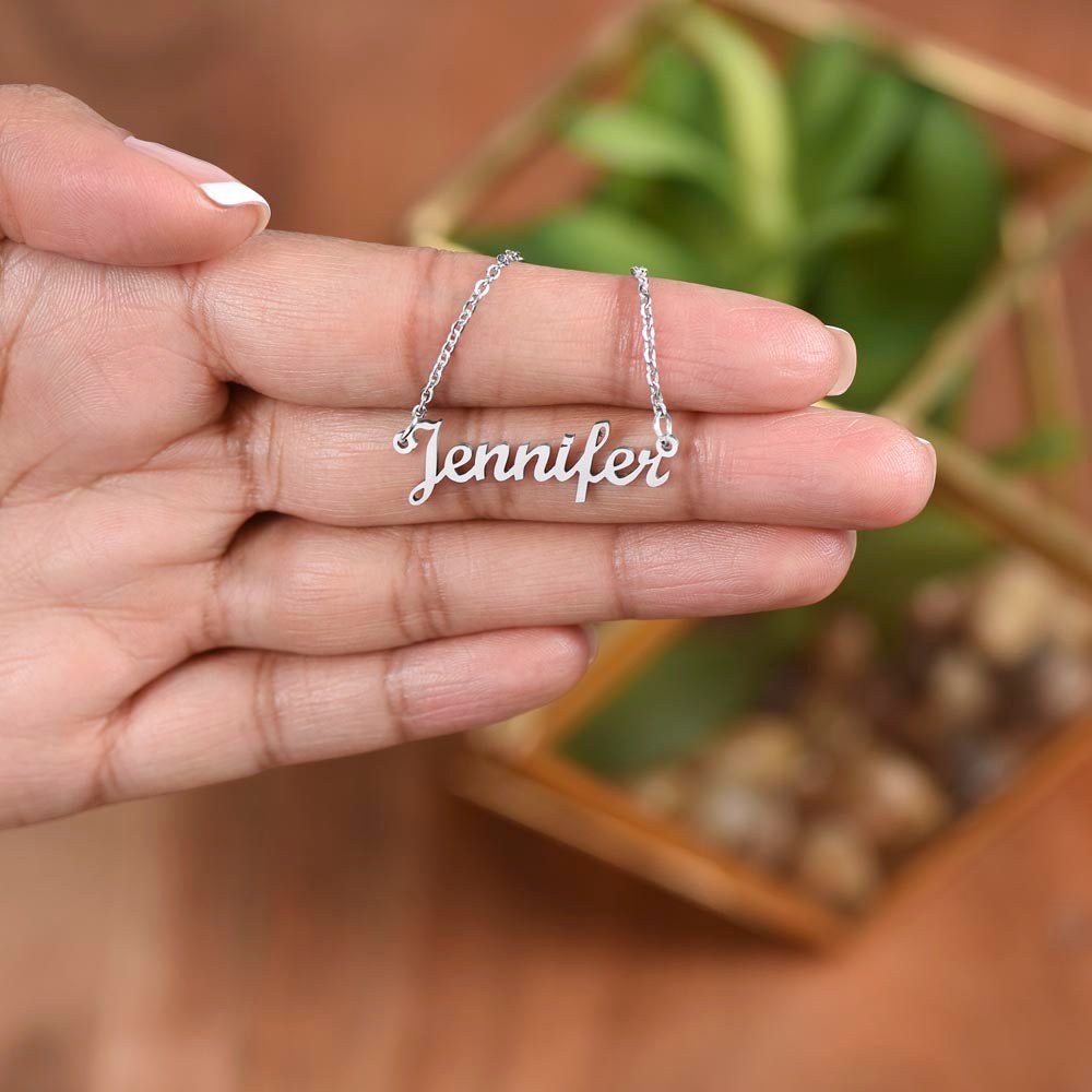 Horizontal Name Necklace Jewelry Polished Stainless Steel Two Tone Box The Silver Clover & Co.
