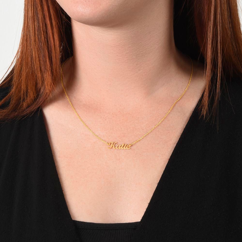 Horizontal Name Necklace Jewelry 18k Yellow Gold Two Tone Box The Silver Clover & Co.