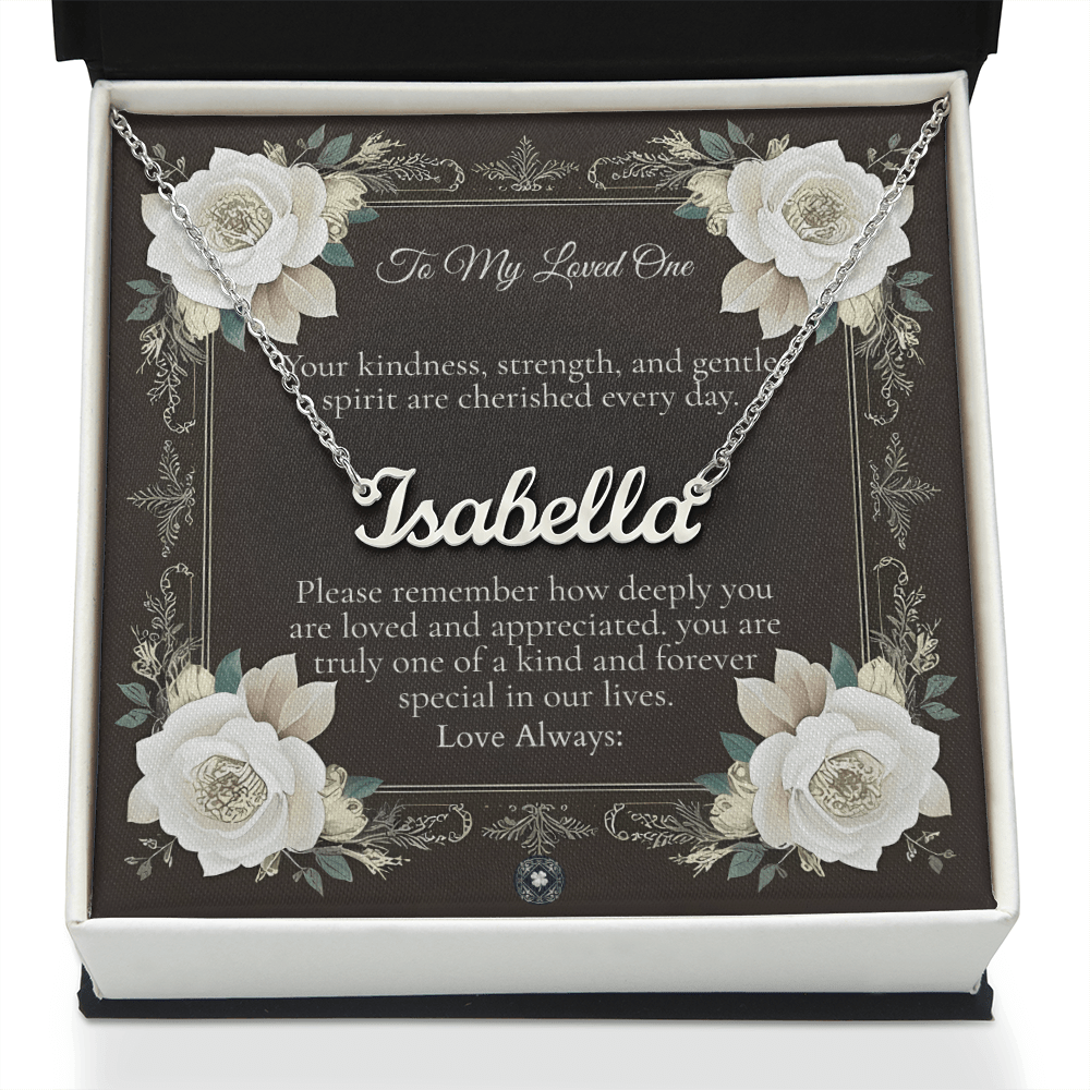 Horizontal Name Necklace: Angel Jewelry Polished Stainless Steel Two Tone Box The Silver Clover & Co.