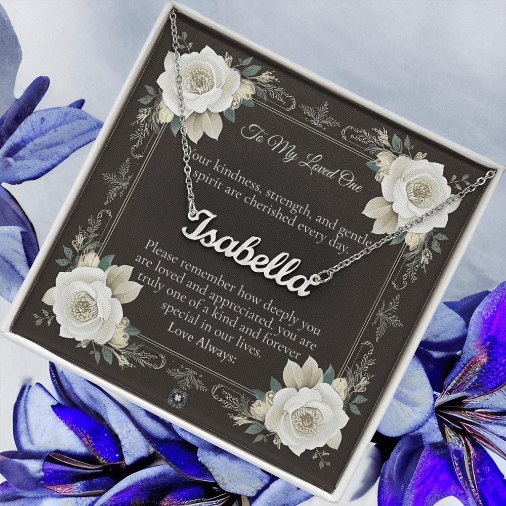 Horizontal Name Necklace: Angel Jewelry Polished Stainless Steel Two Tone Box The Silver Clover & Co.