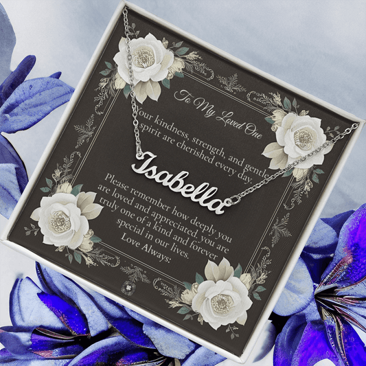 Horizontal Name Necklace: Angel Jewelry Polished Stainless Steel Two Tone Box The Silver Clover & Co.