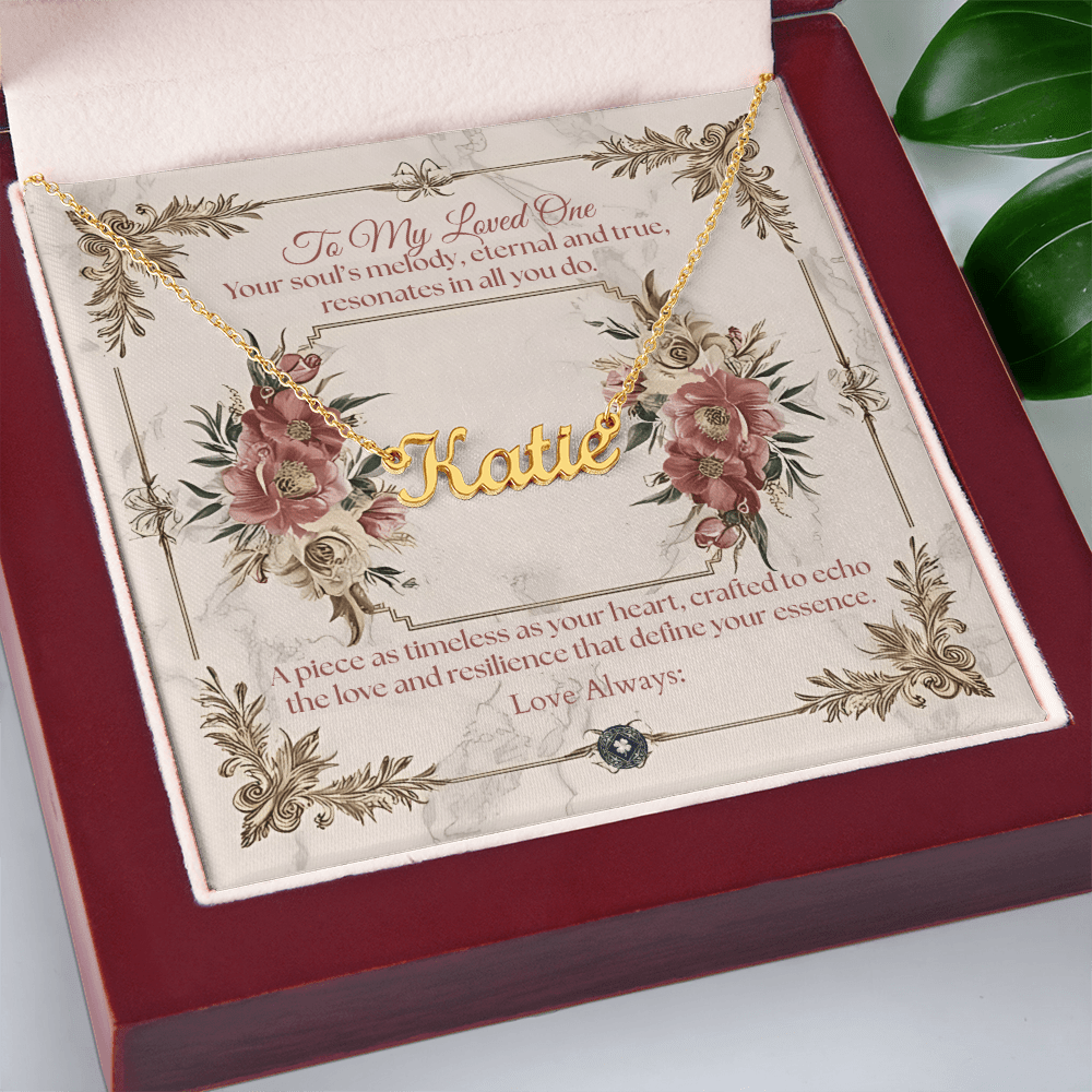 Horizontal Name Necklace: Beautiful Jewelry 18k Yellow Gold Mahogany Style Luxury Box with LED The Silver Clover & Co.