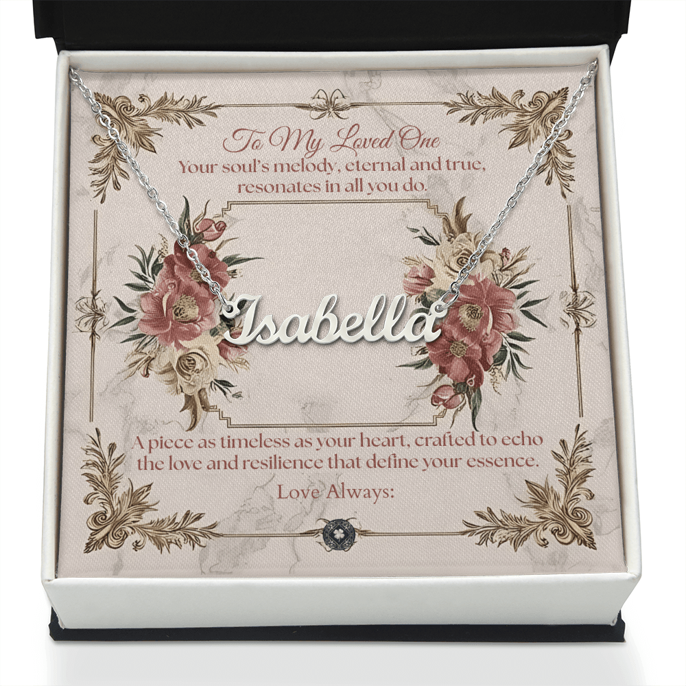 Horizontal Name Necklace: Beautiful Jewelry Polished Stainless Steel Two Tone Box The Silver Clover & Co.