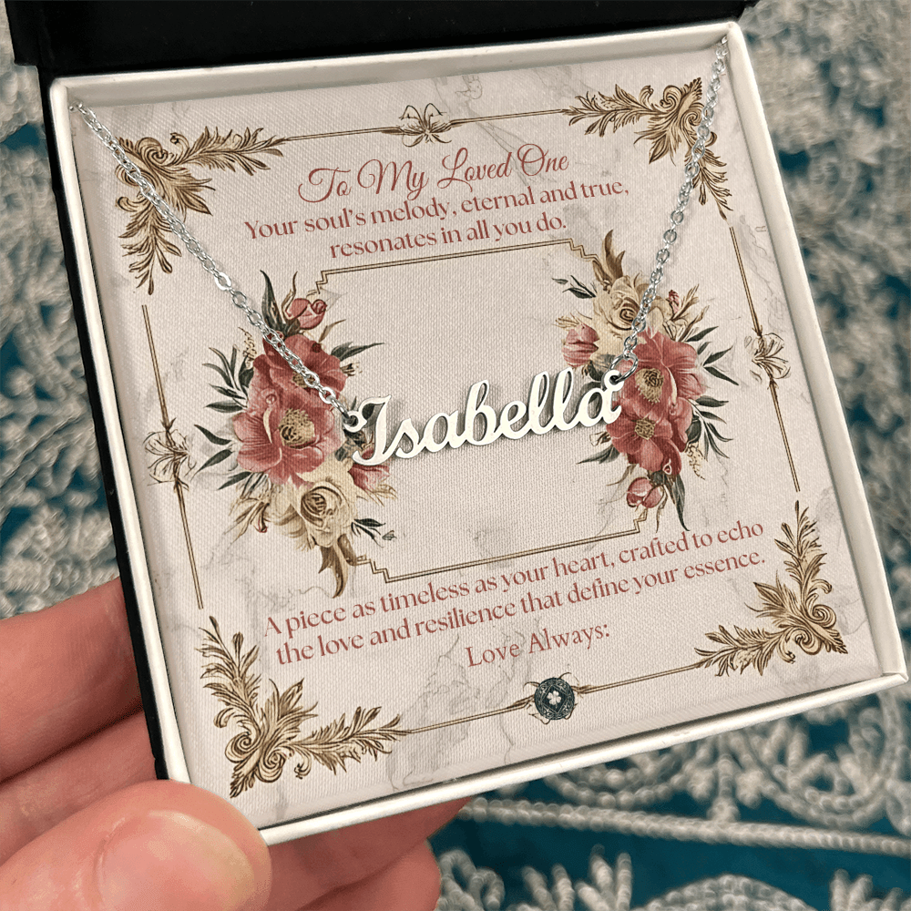 Horizontal Name Necklace: Beautiful Jewelry Polished Stainless Steel Mahogany Style Luxury Box with LED The Silver Clover & Co.