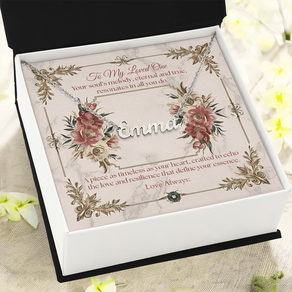 Horizontal Name Necklace: Beautiful Jewelry Polished Stainless Steel Mahogany Style Luxury Box with LED The Silver Clover & Co.