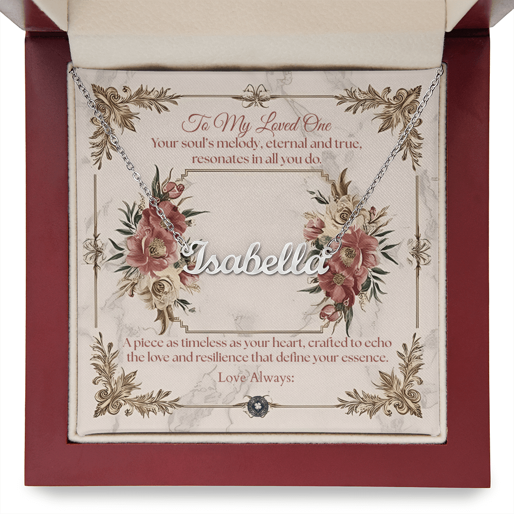 Horizontal Name Necklace: Beautiful Jewelry Polished Stainless Steel Mahogany Style Luxury Box with LED The Silver Clover & Co.