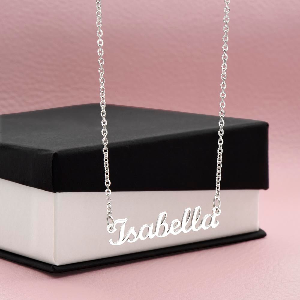 Horizontal Name Necklace Jewelry Polished Stainless Steel Two Tone Box The Silver Clover & Co.