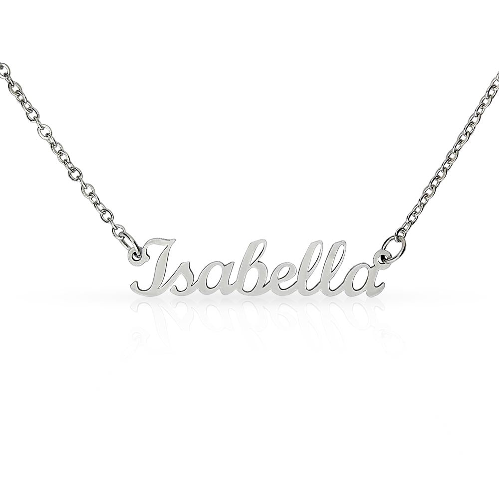 Horizontal Name Necklace Jewelry Polished Stainless Steel Two Tone Box The Silver Clover & Co.