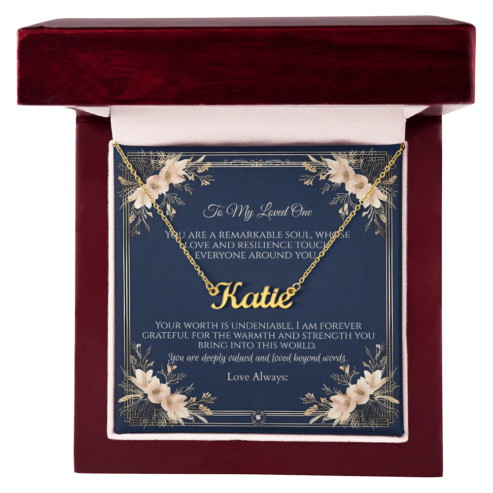 Horizontal Name Necklace: Princess Jewelry 18k Yellow Gold Mahogany Style Luxury Box with LED The Silver Clover & Co.