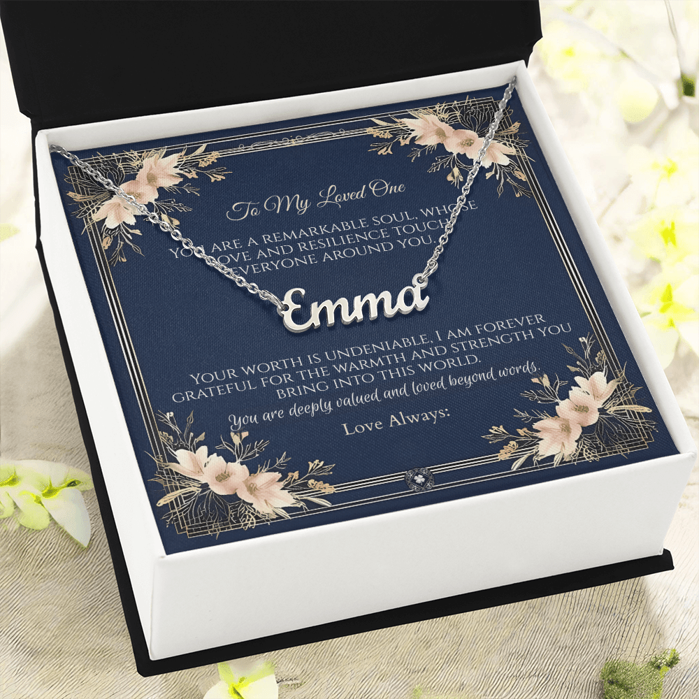 Horizontal Name Necklace: Princess Jewelry 18k Yellow Gold Mahogany Style Luxury Box with LED The Silver Clover & Co.