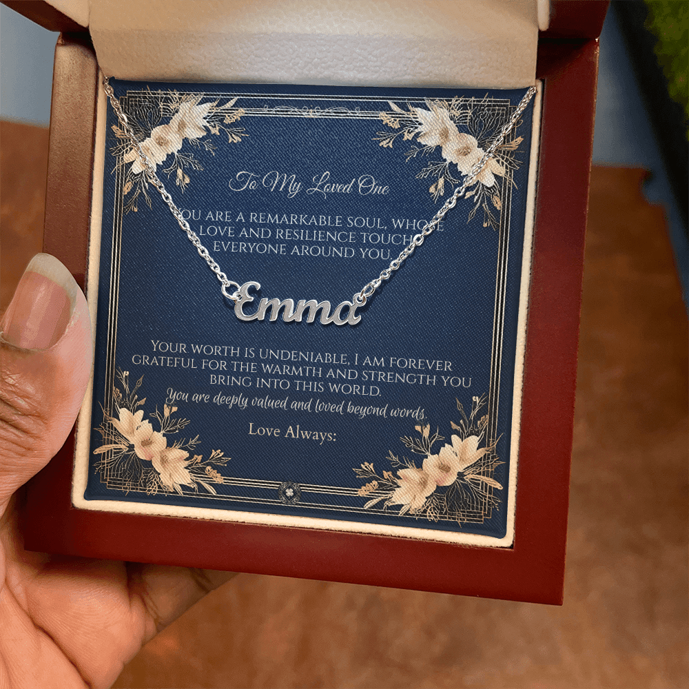 Horizontal Name Necklace: Princess Jewelry 18k Yellow Gold Mahogany Style Luxury Box with LED The Silver Clover & Co.