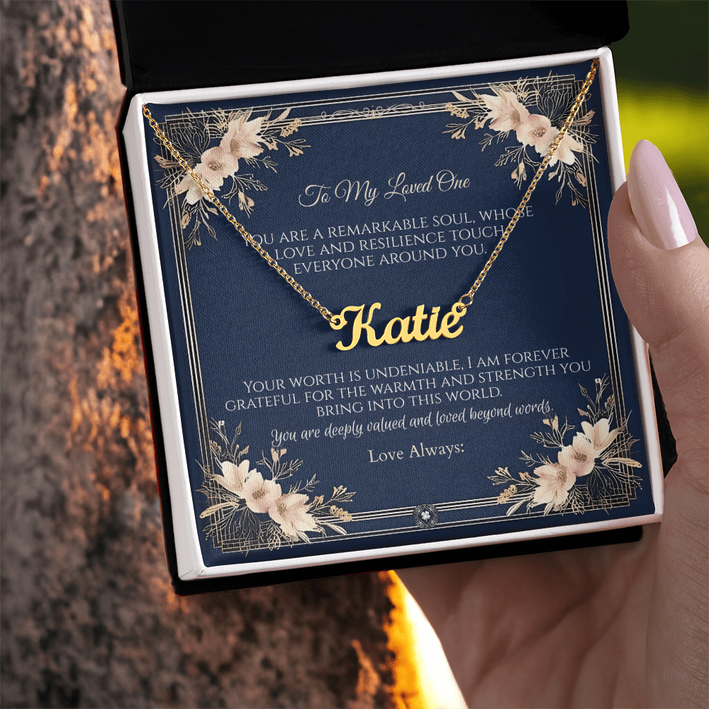 Horizontal Name Necklace: Princess Jewelry 18k Yellow Gold Mahogany Style Luxury Box with LED The Silver Clover & Co.