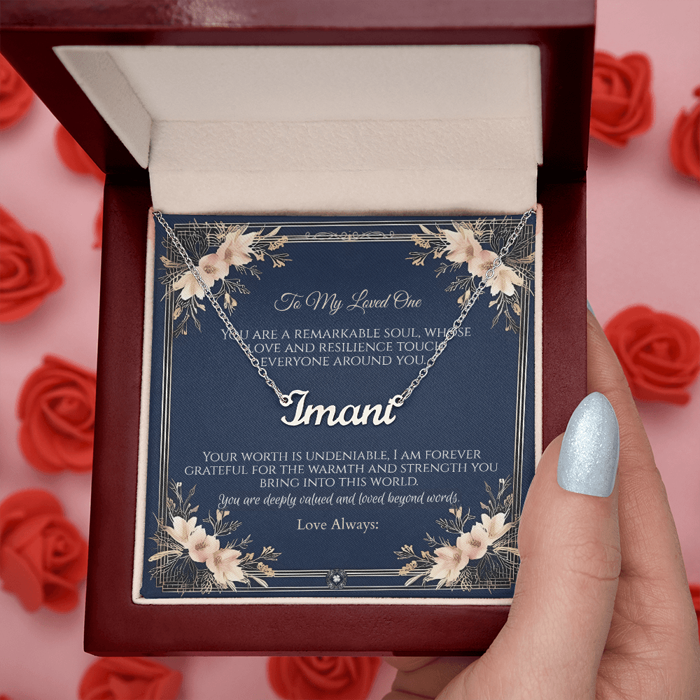 Horizontal Name Necklace: Princess Jewelry Polished Stainless Steel Mahogany Style Luxury Box with LED The Silver Clover & Co.