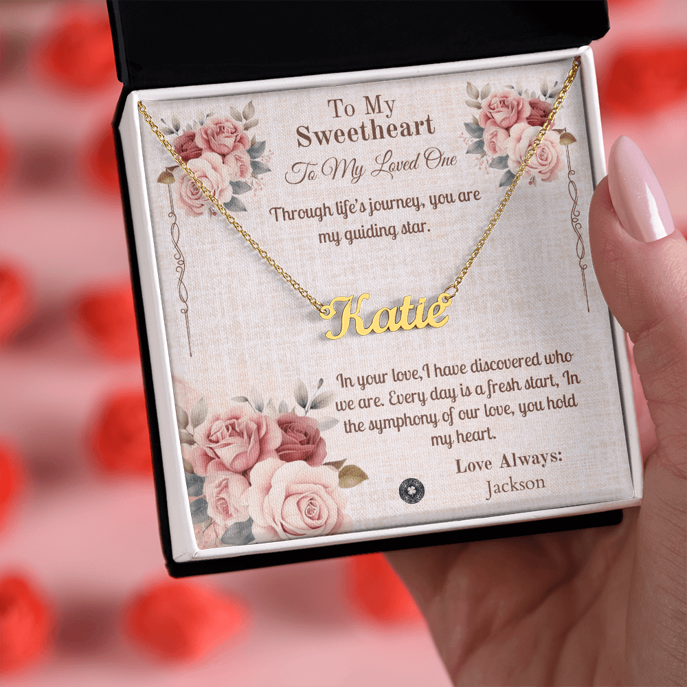 Horizontal Name Necklace: Sweetheart Jewelry 18k Yellow Gold Two Tone Box The Silver Clover & Co.