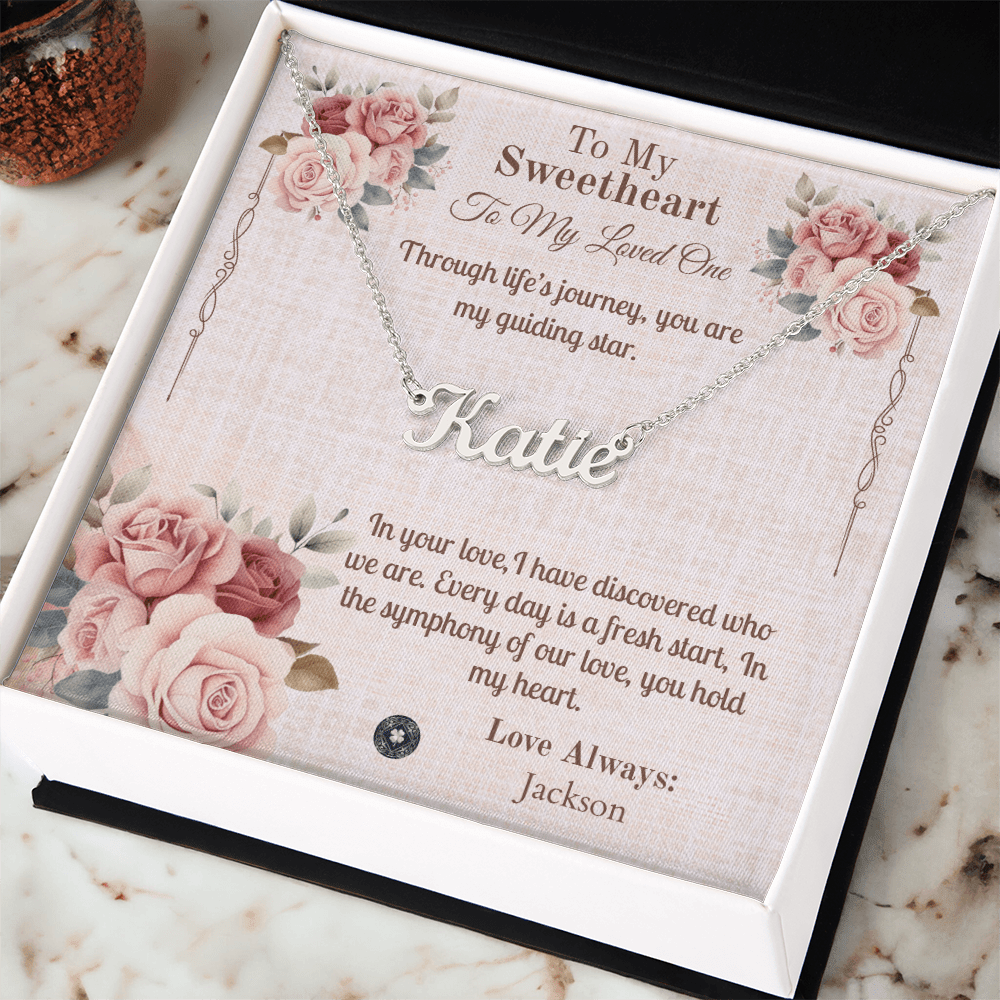 Horizontal Name Necklace: Sweetheart Jewelry 18k Yellow Gold Two Tone Box The Silver Clover & Co.