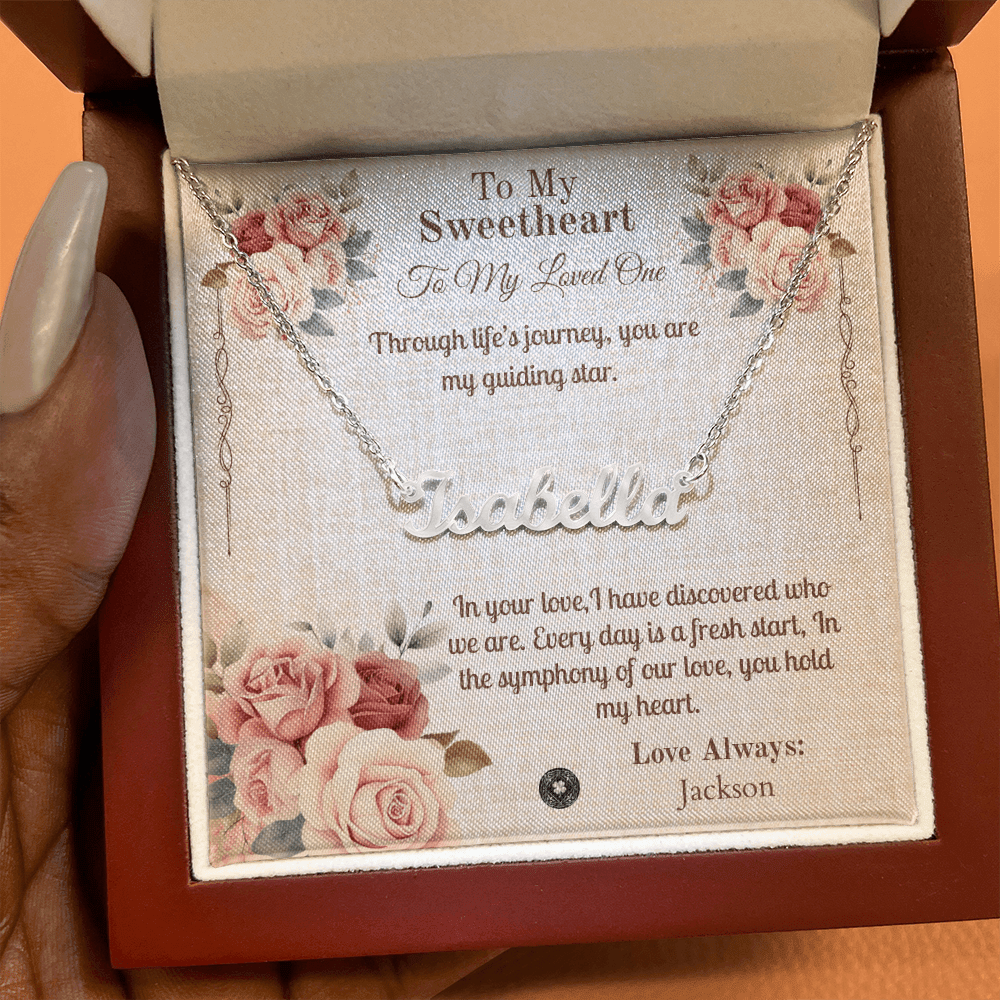 Horizontal Name Necklace: Sweetheart Jewelry 18k Yellow Gold Two Tone Box The Silver Clover & Co.