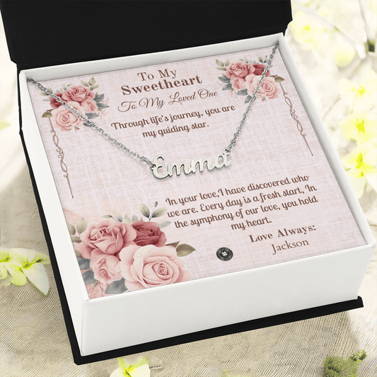 Horizontal Name Necklace: Sweetheart Jewelry Polished Stainless Steel Two Tone Box The Silver Clover & Co.